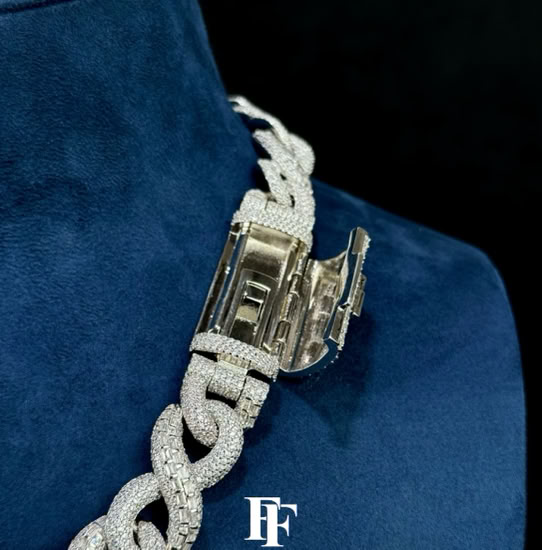 FAC 16mm square diamond mixed with infinite chain solid 925 silver D VVS Mosang diamond can be measured drill pen