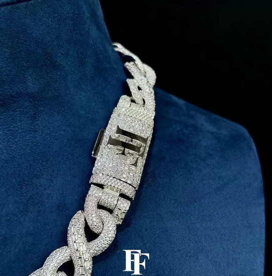 FAC 16mm square diamond mixed with infinite chain solid 925 silver D VVS Mosang diamond can be measured drill pen